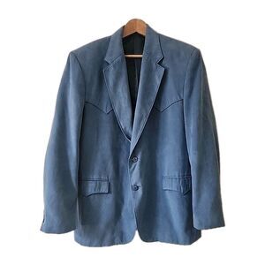 Circle S Western Blazer Men's 44R Polyester Suede Cowboy Blue Rancher VTG